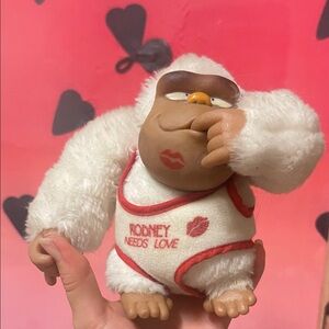 Vintage 1979 Rodney Needs Love Cute White and Brown Plush Toy with Red Details